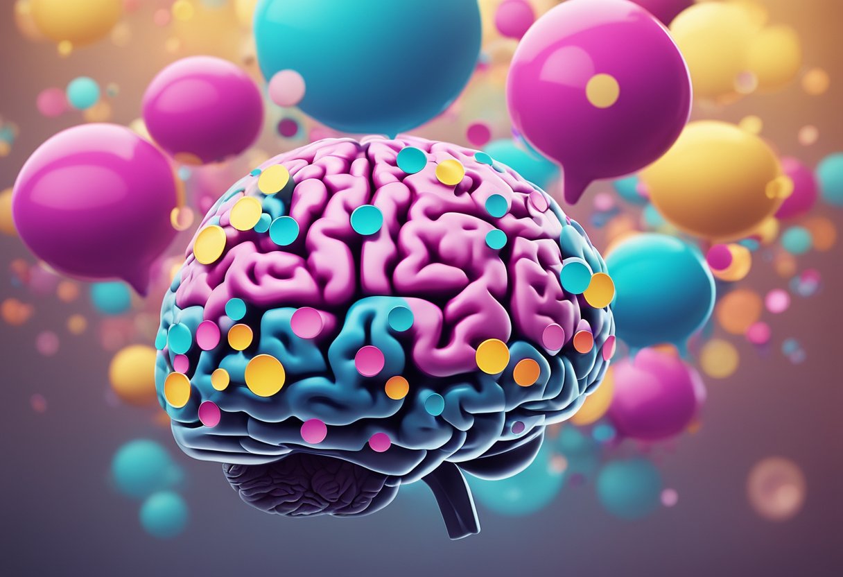 A colorful brain surrounded by thought bubbles with various
psychological facts floating around
it