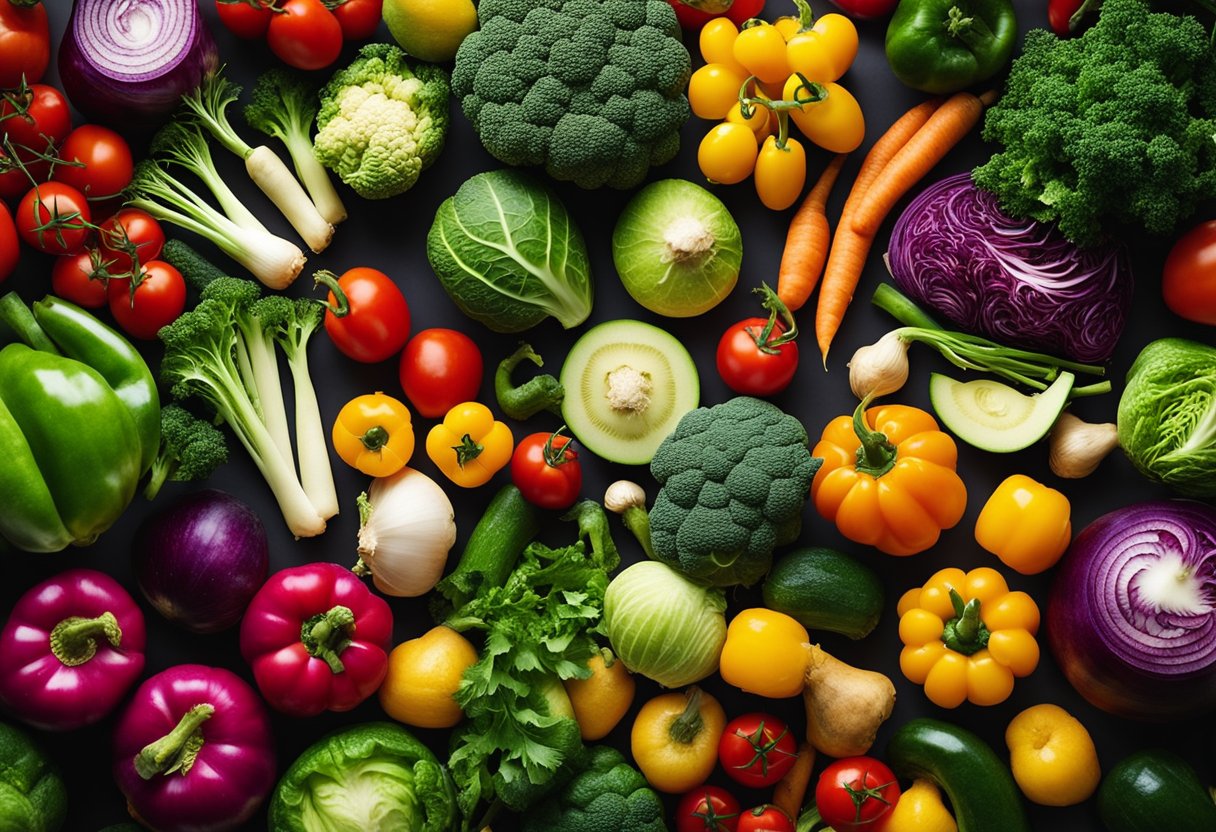 A colorful array of vegetables arranged in a vibrant display,
showcasing their variety and nutritional
benefits