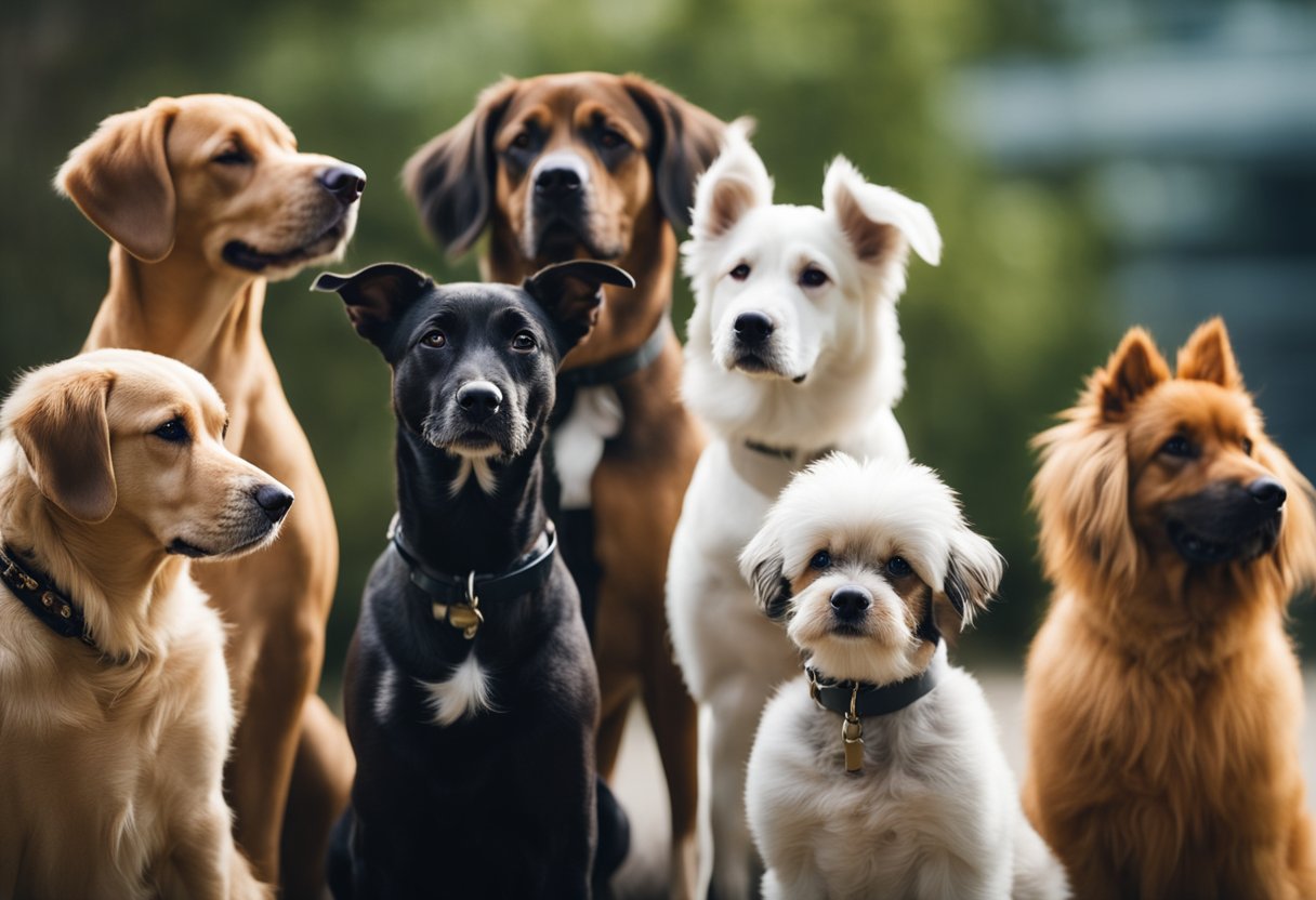 A group of 10 uniquely shaped and colored dogs stand in a row,
representing the most unusual dog breeds. Each dog has distinct features
and
expressions