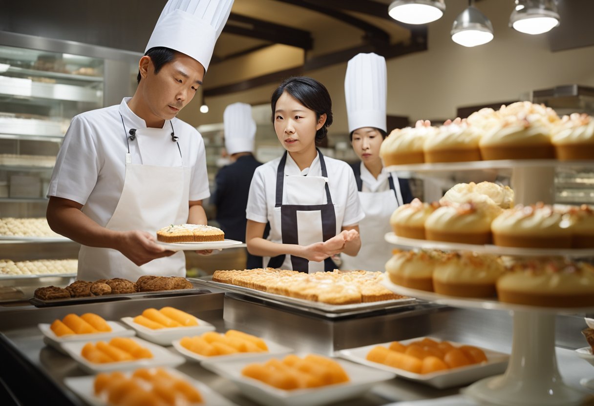 A customer orders “brain cake” instead of “carrot cake” in a Japanese
bakery. The baker looks confused as the customer tries to explain the
misunderstanding