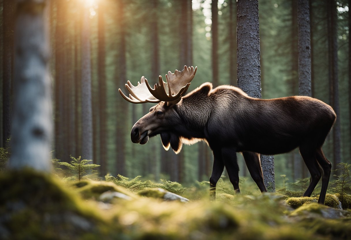 A guide pointing at a moose, saying “mouse” to a puzzled tourist in a
Finnish
forest