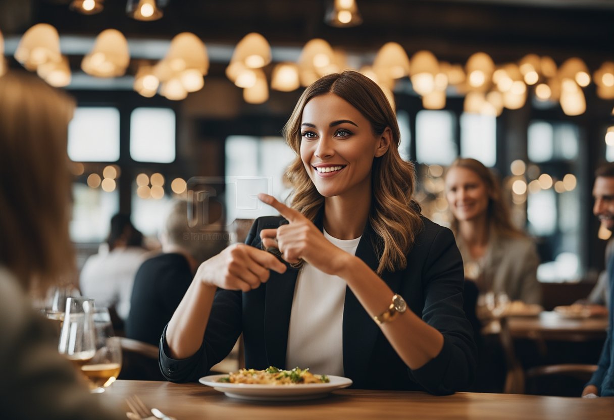 A customer pointing to their eyes while ordering in a Swedish
restaurant