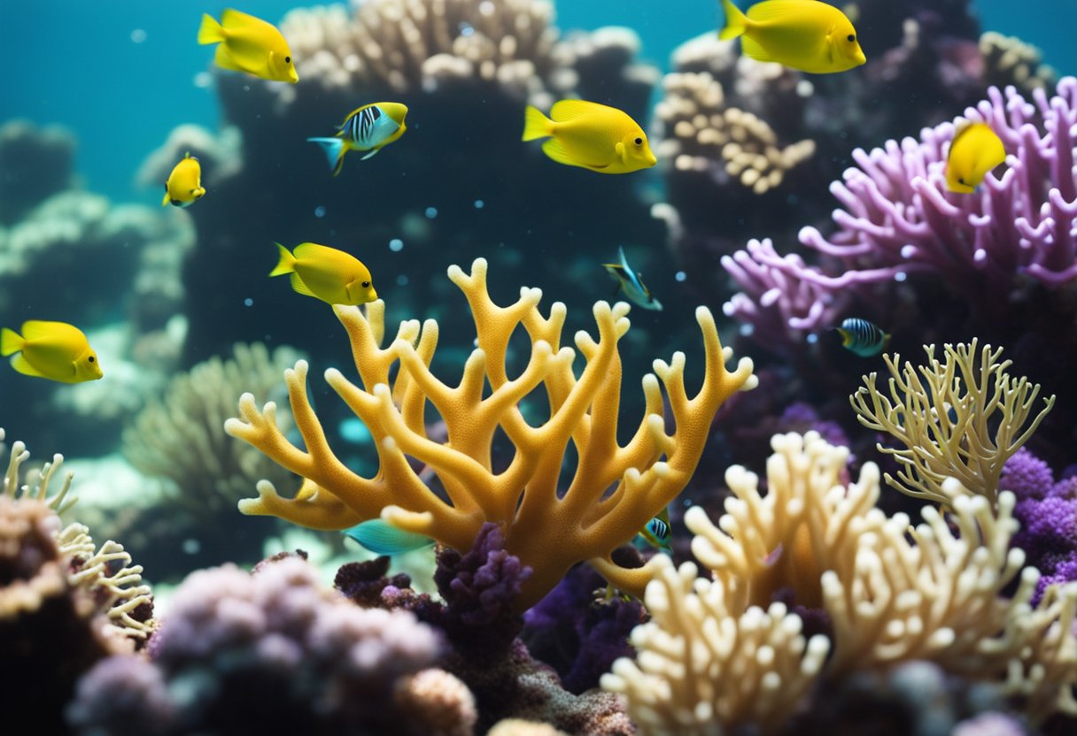 Colorful marine life dances to the rhythm of underwater music. Coral
reefs serve as a stage for sea creatures playing instruments made from
natural
materials