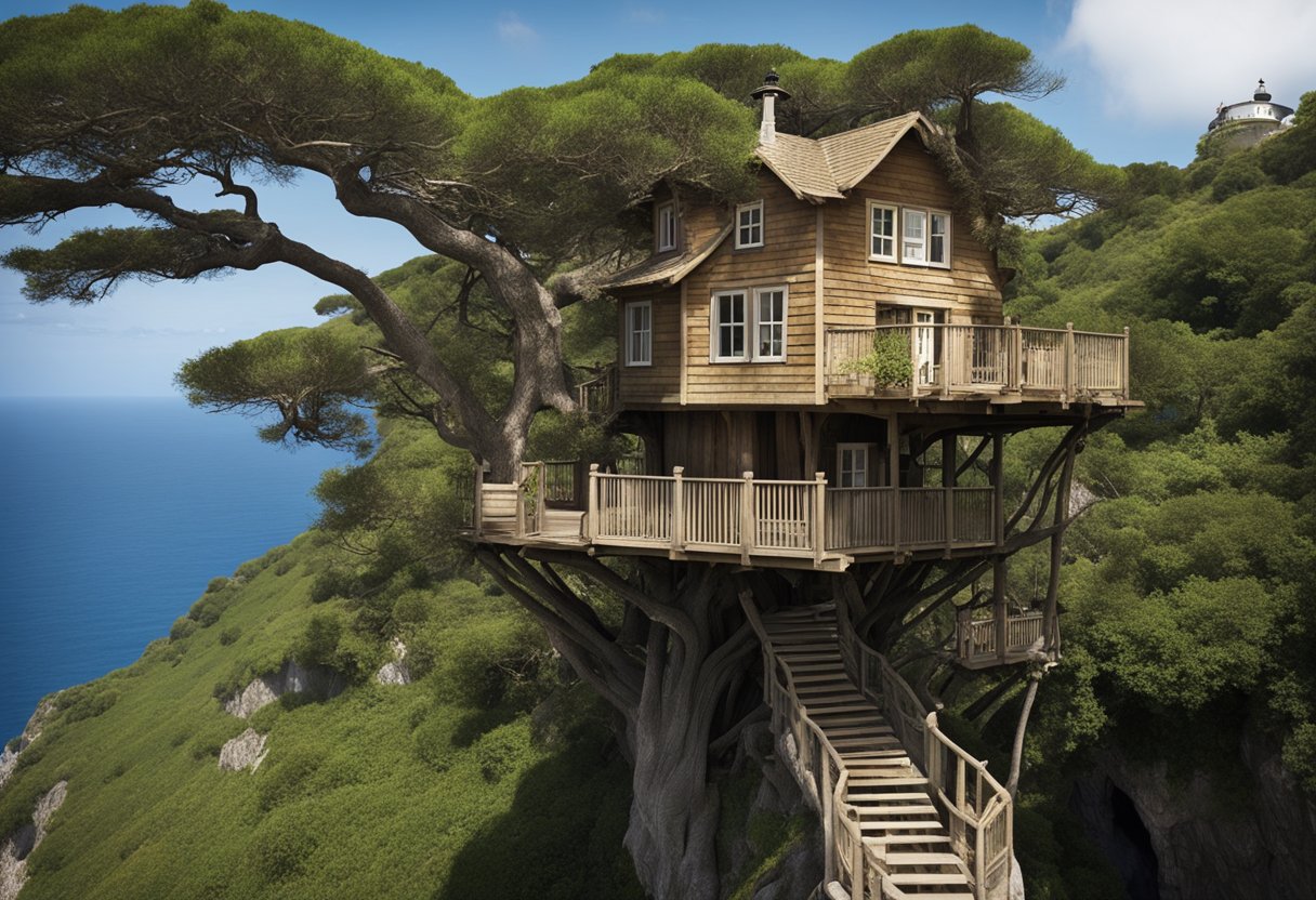 A treehouse suspended high in the canopy, a lighthouse on a remote
island, a house carved into a cliffside, a cave dwelling deep
underground