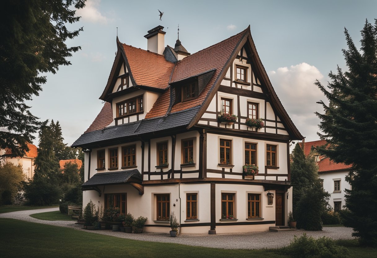 A whimsical, off-kilter house with twisted walls and sloping roof
stands out against the surrounding buildings in
Poland