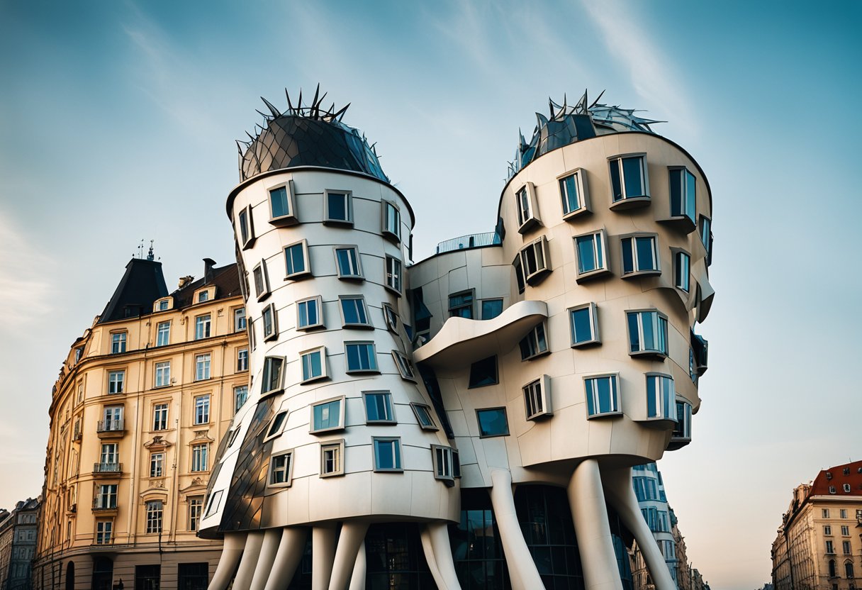 The Dancing House in Czech Republic, a unique and whimsical building
with unconventional and asymmetrical architecture, stands out against
the city
skyline