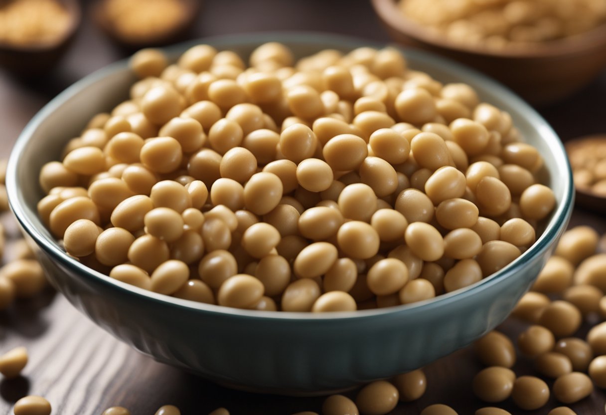 A bowl of sticky, fermented soybeans sits on a table. Strings of
gooey, slimy texture dangle from the beans, giving off a pungent
aroma